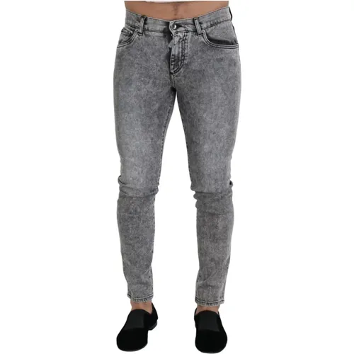 Graue Slim Fit Stretch Denim Jeans , Herren, Größe: S - Dolce & Gabbana - Modalova