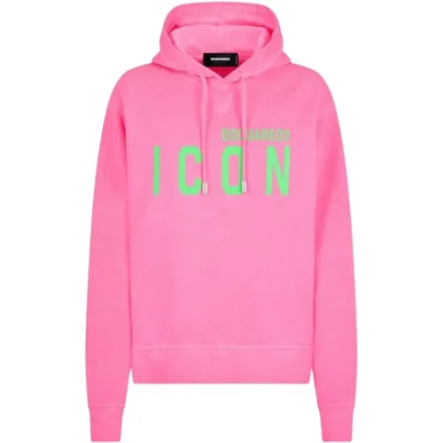 Neon Green Hoodie Iconic Cool Fit , female, Sizes: XS, 2XS - Dsquared2 - Modalova