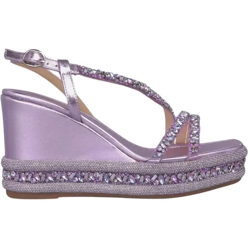 Stone-Embellished Wedge Sandal , female, Sizes: 5 UK, 8 UK, 6 UK, 4 UK - Alma en Pena - Modalova