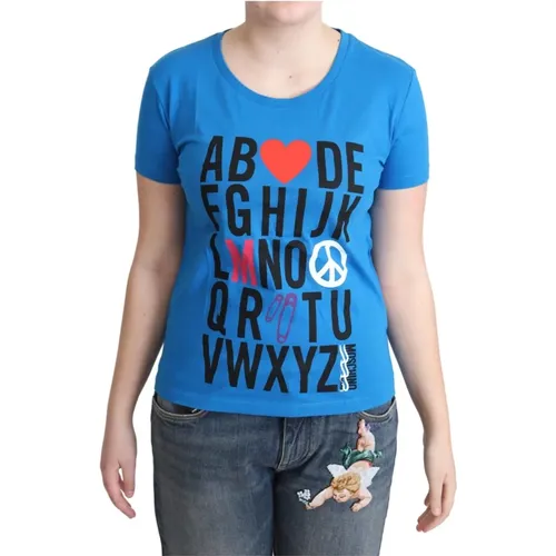 Blaue Baumwoll Alphabet Buchstaben Druck Tops , Damen, Größe: XS - Moschino - Modalova