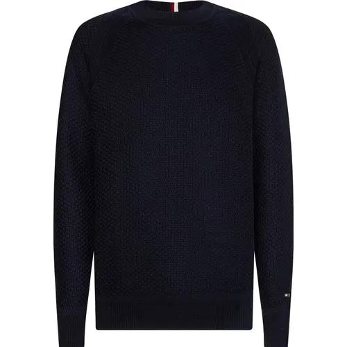 Men`s Navy Cross Pattern Crewneck Sweater , male, Sizes: 2XL - Tommy Hilfiger - Modalova