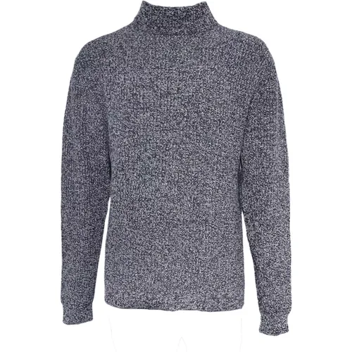 Blau Melange Mock Neck Pullover , Herren, Größe: L - Daniele Fiesoli - Modalova