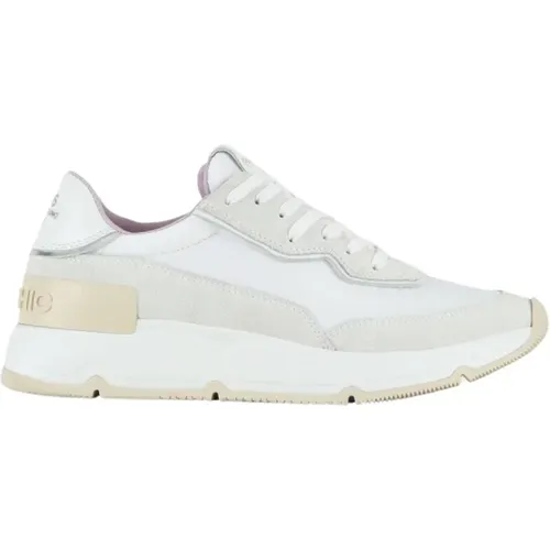 Weiße Nylon Wildleder Sneakers mit Spiegelndem Leder , Damen, Größe: 40 EU - Panchic - Modalova