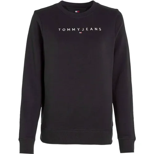 Schwarzer Linear Crew Sweatshirt , Damen, Größe: XS - Tommy Jeans - Modalova