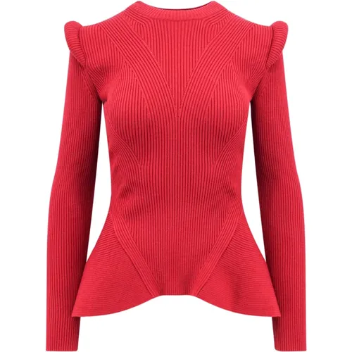 Flared Wool Sweater with Shoulder Pads , female, Sizes: M, S - alexander mcqueen - Modalova