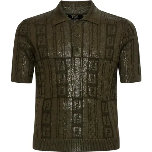 Military Polo Shirt with Cable-Knit , male, Sizes: M, L - Fendi - Modalova