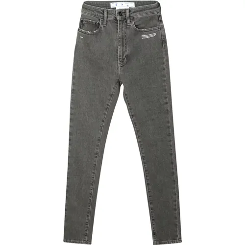 High Waist Skinny Jeans, Dark Grey , female, Sizes: W24 - Off White - Modalova