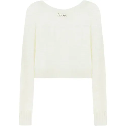 Logo-Muster Crop Weiß Wollpullover , Damen, Größe: L - Twinset - Modalova