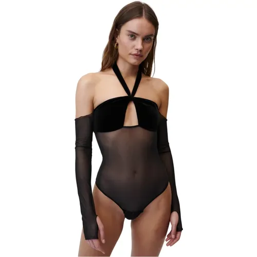 Velvet Mesh Bodysuit with Cut-Out , Damen, Größe: L - Undress Code - Modalova