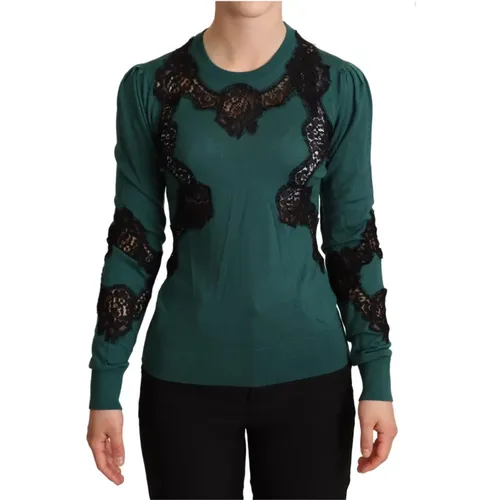 Langarm-Top mit schwarzen Spitzen-Details - Dolce & Gabbana - Modalova
