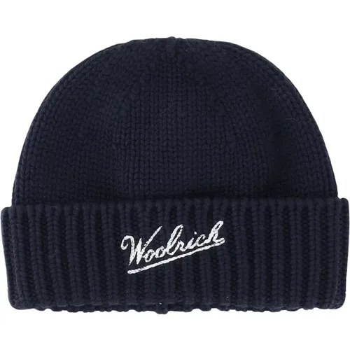 Gerippte Beanie mit Besticktem Logo Marineblau , Herren, Größe: M - Woolrich - Modalova