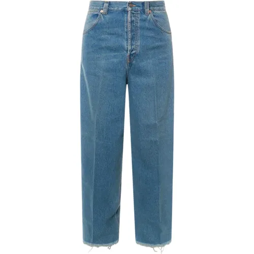 Blaue Wide Leg Jeans Mit Fransensaum - Gucci - Modalova