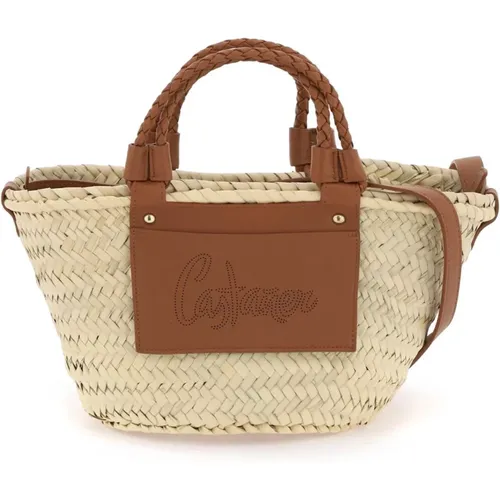 Raffia Panier Bag with Leather Logo , female, Sizes: ONE SIZE - Castañer - Modalova