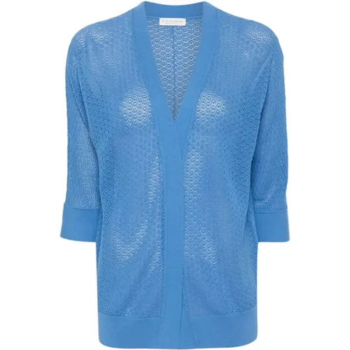 Blauer Baumwoll-Cardigan mit Offenem Strickmuster , Damen, Größe: XS - Le Tricot Perugia - Modalova