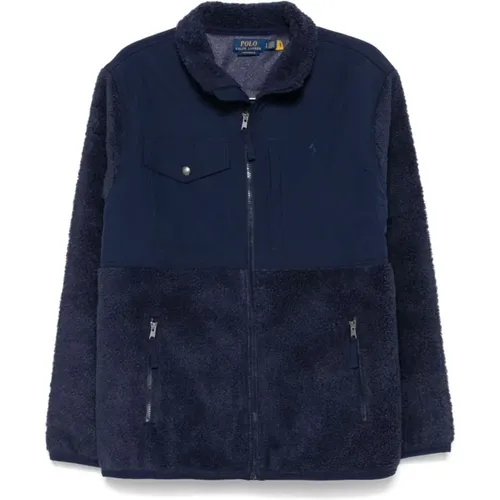 Blaue Jacke mit Reißverschluss und Stretchbündchen , Herren, Größe: 2XL - Polo Ralph Lauren - Modalova