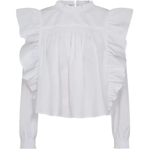 Weiße Baumwoll-Rüschenbluse , Damen, Größe: L - Co'Couture - Modalova