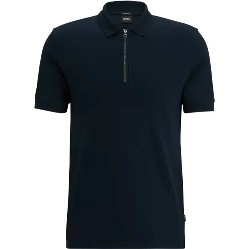 Merzerisiertes Interlock-Poloshirt mit Reißverschluss , Herren, Größe: M - Boss Black - Modalova