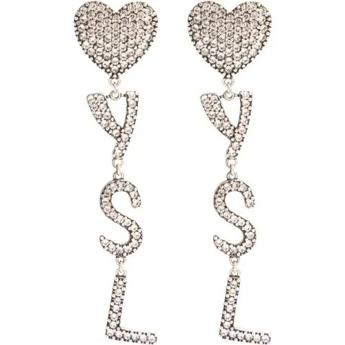 Heart Stud Earrings Metallic Crystal Embellished , female, Sizes: ONE SIZE - Saint Laurent - Modalova