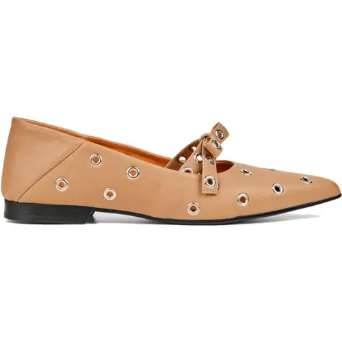 Elegante Kamel Leder Schuhe mit Nieten , Damen, Größe: 36 EU - Munthe - Modalova