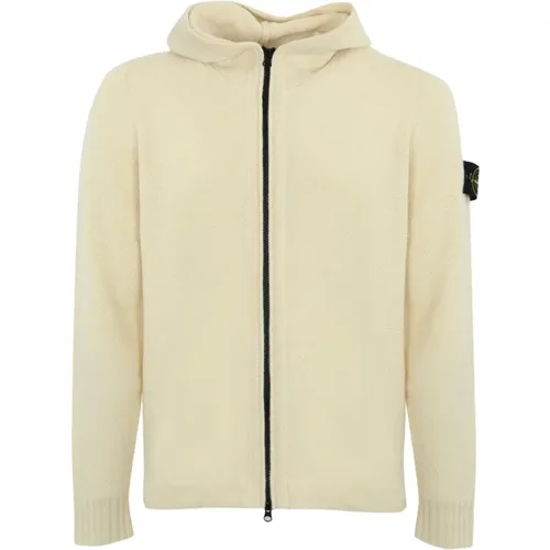 Beiger Reißverschluss Kapuzen-Cardigan Pullover - Stone Island - Modalova