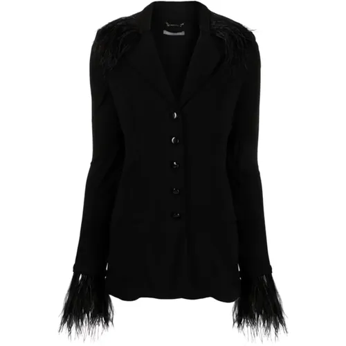 Feather Trim Button-Up Jacket , female, Sizes: XS - alberta ferretti - Modalova