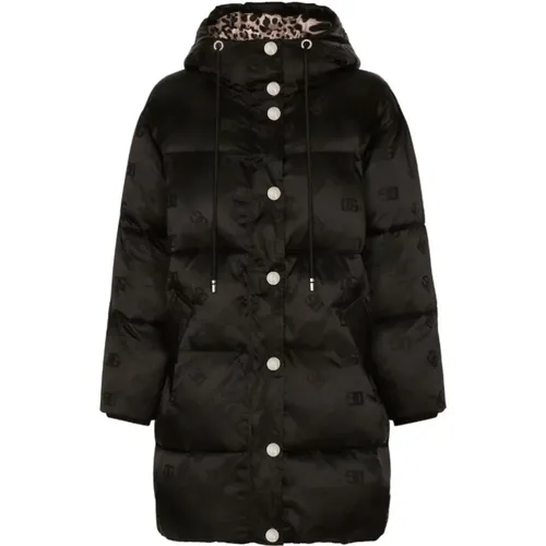 Logo Satin Puffer Jacket , female, Sizes: XS, S - Dolce & Gabbana - Modalova