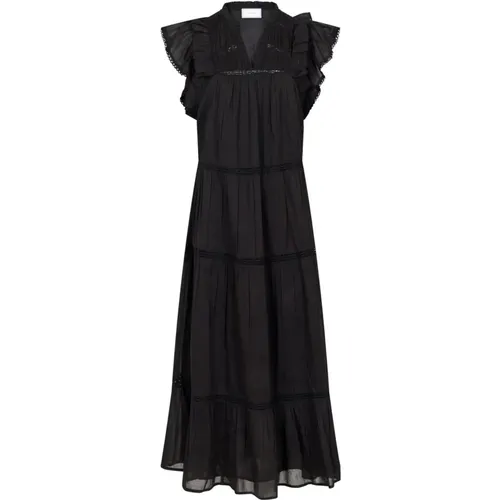 Schwarzes Voile Kleid mit Spitzenpaneelen , Damen, Größe: XS - NEO NOIR - Modalova