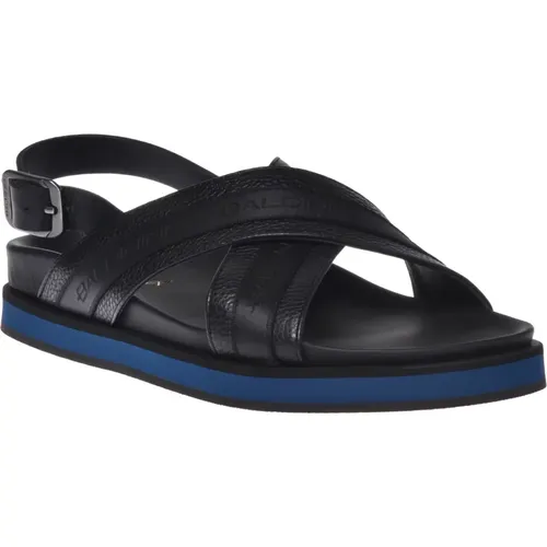 Sandal in black tumbled leather , male, Sizes: 7 UK, 9 1/2 UK, 11 UK, 9 UK, 8 1/2 UK, 7 1/2 UK, 8 UK, 6 UK - Baldinini - Modalova