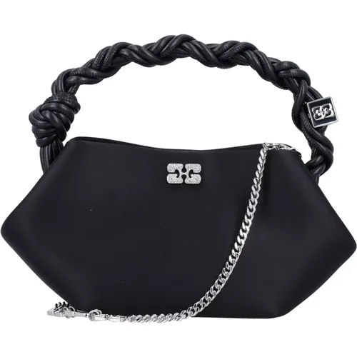 Schwarze Satin-Handtasche mit Kristalldetails - Ganni - Modalova