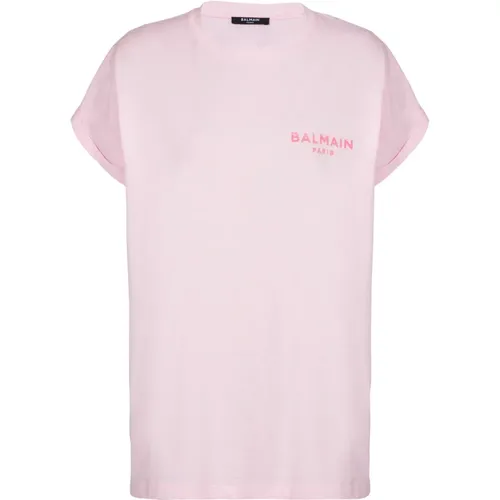 T-Shirt mit flockigem Paris-Logo , Damen, Größe: M - Balmain - Modalova