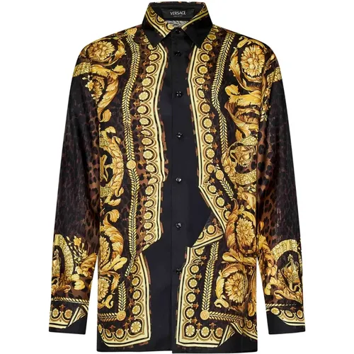 Black Barocco Illusion Silk Shirt , male, Sizes: L, XL, M - Versace - Modalova