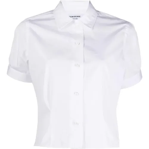 Short-Sleeve Cropped Shirt , female, Sizes: XS - Thom Browne - Modalova