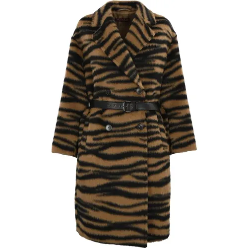 Animal Print Belted Wool Coat , female, Sizes: S, 2XS, M - Max Mara Studio - Modalova