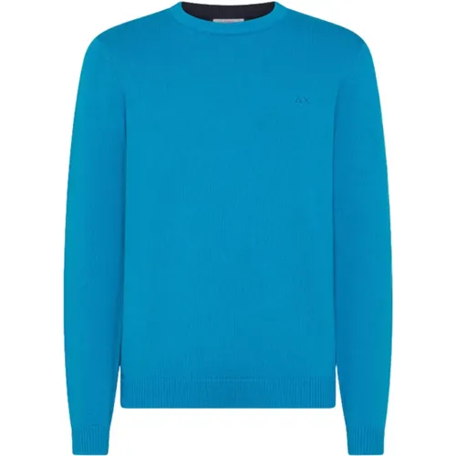 Marineblauer Argyle Runder Pullover , Herren, Größe: XL - Sun68 - Modalova