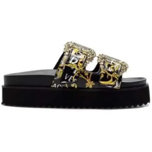 Multicolor Women`s Sliders with Double Baroque Buckle - Size 38 , female, Sizes: 5 UK, 6 UK - Versace Jeans Couture - Modalova