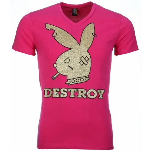 Bunny Destroy Print - Herren T-Shirt - 1334R - Local Fanatic - Modalova