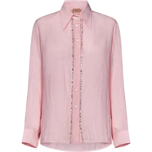 Linen Shirt with Crystal Embellishment , female, Sizes: XL - N21 - Modalova