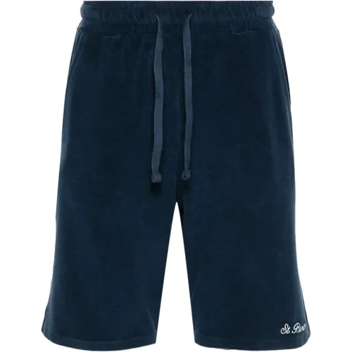 Blaue Terry Cloth Shorts mit Logo - MC2 Saint Barth - Modalova