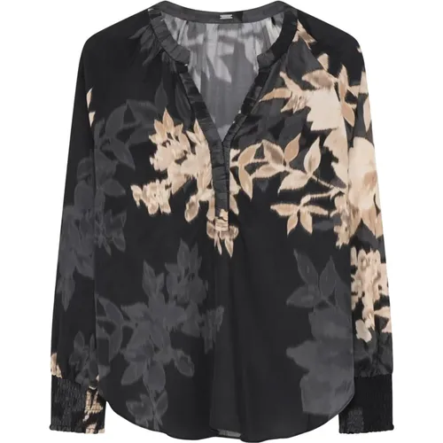 Feminine Bluse mit V-Ausschnitt und Smock-Manschetten , Damen, Größe: XS - Gustav - Modalova