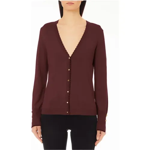 Bordeaux Cardigan V-Ausschnitt Trendiger Stil , Damen, Größe: S - Liu Jo - Modalova