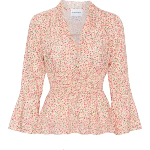 Rosa Blume Smock Top , Damen, Größe: S - American Dreams - Modalova