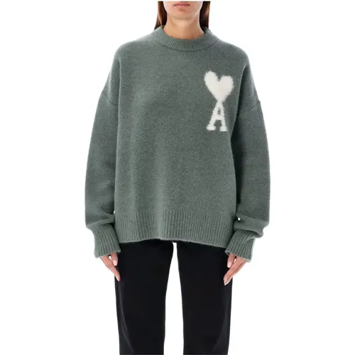 Alpaka Strick Crewneck Sweater Antique Clay , Damen, Größe: L - Ami Paris - Modalova