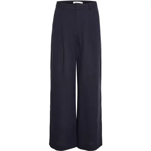 High-Waisted Linen Pants in Navy , female, Sizes: L - Gestuz - Modalova