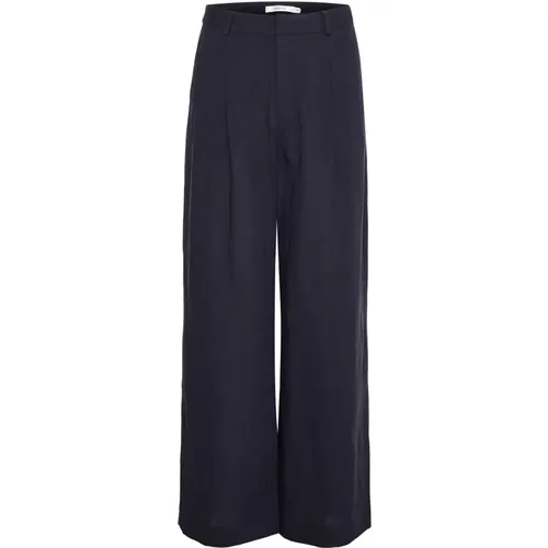High-Waisted Linen Pants in Navy , female, Sizes: S, XL, L, M, XS, 2XS - Gestuz - Modalova