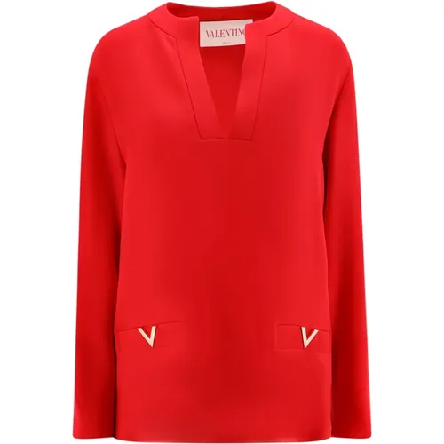 Silk V-Neck Shirt Aw24 , female, Sizes: L - Valentino - Modalova