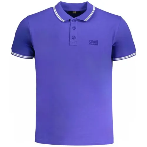 Blaues Baumwoll-Poloshirt mit Stickerei , Herren, Größe: M - Cavalli Class - Modalova