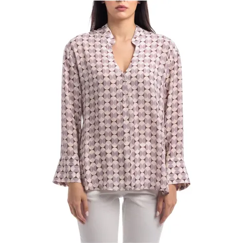 Bluse mit geometrischem Muster und V-Ausschnitt , Damen, Größe: M - Seventy - Modalova