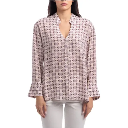 Bluse mit geometrischem Muster und V-Ausschnitt , Damen, Größe: S - Seventy - Modalova
