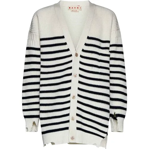 Gestreifter V-Ausschnitt Cardigan Pullover - Marni - Modalova