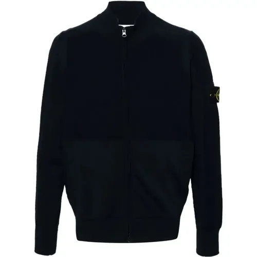 Marineblauer Strick-Cardigan mit Kompassabzeichen , Herren, Größe: L - Stone Island - Modalova